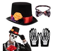 Set di di Halloween per uomo, costume scheletro per uomo, 3 costumi di Halloween Cosplay Party | Cappelli di Halloween Costume per adulti Giorno dei morti Design rosa per la maggior parte