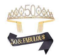 Set di diadema in oro nero "50 & Fabulous" con fascia e strass, regalo per il 50° compleanno da donna, fascia per compleanno da donna, decorazione per festa di 50° compleanno (nero 50°), Large,