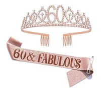 Set di diadema per 60° compleanno con fascia e strass, 60 anni, regalo di compleanno per il suo 60° compleanno decorazioni per feste da donna (oro rosa)
