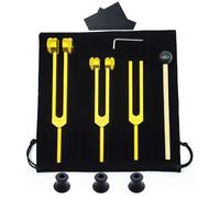 Set di Diapason 128 Hz 256 Hz 512 Hz Curativo, Diapason Neurologico, Vibrazione Diapason Risonanza, Diapason Medico con Base, Martelli e Panno per la Pulizia, per Meditazione Yoga(Gold)