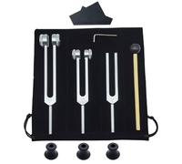 Set di Diapason 128 Hz 256 Hz 512 Hz Curativo, Diapason Neurologico, Vibrazione Diapason Risonanza, Diapason Medico con Base, Martelli e Panno per la Pulizia, per Meditazione Yoga(Silver)