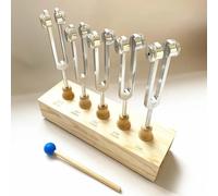 Set di diapason for risonanza for la guarigione dei chakra, set da 5 diapason ponderati (256Hz, 259Hz, 262Hz, 267Hz, 271Hz), forniti con risonatore in legno, martello in silicone e panno for la pulizi