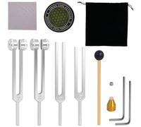 Set di diapason per guarigione, include 128 Hz, 136 Hz, 256 Hz, 384 Hz, set di diapason ponderati e non ponderati con martello riflesso, attivatore, piedini per gemme, per terapia del suono, chakra