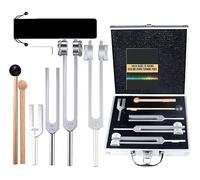 Set di diapason per guarigione medica con martello attivatore, diapason in alluminio, kit di istruzione sensoriale Chakra Solfeggio (128 Hz, OM 136,1 Hz, MI 528 Hz 4096 Hz) con martello per terapia