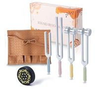 Set di diapason per la guarigione, tra cui quattro frequenze 128 Hz, 136,1 Hz, 174 Hz, 528 Hz, accessori per yoga e meditazione, strumenti per terapia del suono chakra con attivatore a forcella e