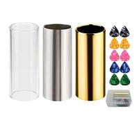 Set di diapositive per chitarra, 1 vetrino in vetro, 1 scivolo in acciaio inox, 1 slide in ottone e 10 plettri per chitarra in scatola