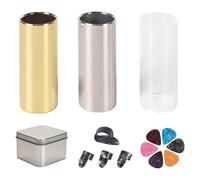 Set di diapositive per chitarra, in vetro acrilico e 2 guide in acciaio inox con 10 plettri, custodia portatile per basso elettrico acustico