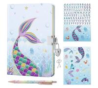 Set di Diario di Sirena - Quaderno Glitterato per Ragazze Bambini Taccuino Privato da Viaggio Blu a Righe a5 Memo Blocco Note da Scrivere Adesivi Penna a Sfera Nastro con Serratura e Chiavi
