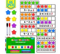 Set di dieci cornici magnetiche per la matematica, 6 cornici e 66 contatori colorati Dieci cornici per giochi matematici di conteggio manipolativi per l'asilo prescolare, 6 colori e 2 pennarelli