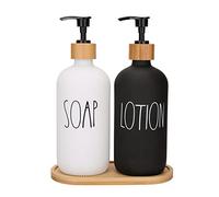 Set di dispenser di sapone da bagno, dispenser di sapone per le mani e lozioni, con vassoio, per bagno, decorazione moderna per il bagno in bianco e nero, decorazione moderna per casa colonica e