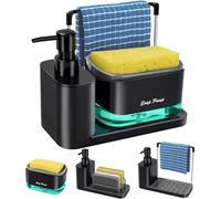 Set di dispenser di sapone da cucina con vassoio e porta spugna, dispenser per piatti e sapone per le mani con supporto per strofinacci, organizer 5 in 1 per lavello da cucina, pratico gadget da