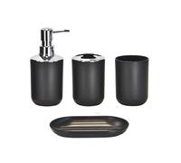 Set di dispenser di sapone Set Di Accessori Da Bagno In Plastica Scopino For WC Portasapone Dispenser Dentifricio Coperchio Basculante Cestino Lavabile Set bagno porta sapone e spazzolini(4PCS A)