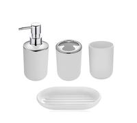 Set di dispenser di sapone Set Di Accessori Da Bagno In Plastica Scopino For WC Portasapone Dispenser Dentifricio Coperchio Basculante Cestino Lavabile Set bagno porta sapone e spazzolini(4PCS B)