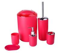 Set di dispenser di sapone Set Di Accessori Da Bagno In Plastica Scopino For WC Portasapone Dispenser Dentifricio Coperchio Basculante Cestino Lavabile Set bagno porta sapone e spazzolini(Red)