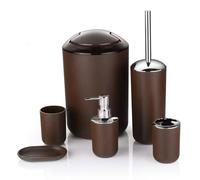 Set di dispenser di sapone Set Di Accessori Da Bagno In Plastica Scopino For WC Portasapone Dispenser Dentifricio Coperchio Basculante Cestino Lavabile Set bagno porta sapone e spazzolini(Brown)