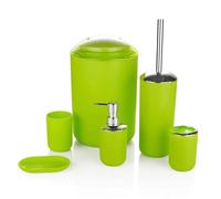 Set di dispenser di sapone Set Di Accessori Da Bagno In Plastica Scopino For WC Portasapone Dispenser Dentifricio Coperchio Basculante Cestino Lavabile Set bagno porta sapone e spazzolini(Green)