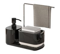 Set di dispenser per detersivo da cucina, 4 in 1, dispenser di sapone da cucina con vassoio e supporto per spugna, detergente ricaricabile con portasciugamani per lavello della cucina e piano di