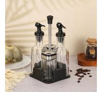 Set di dispenser per olio e aceto in vetro premium con macinasale e macinapepe - Comprende un supporto con motivo marmorizzato per cucina e sala da pranzo. 150 ml e 2 bottiglie da 100 ml Oliera argent