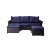 Set di divani all'aperto di Teamson Home 3 pezzi da giardino, comprende tavolo, sedile d'amore e lettino, set di mobili da giardino Rattan, rattan resistente alle intemperie, blu/marrone