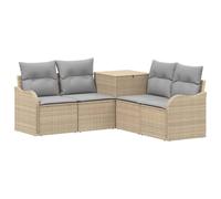 Set di divani da esterno in 5 pezzi, in rattan e acciaio, beige e grigio | Modulare, cassettone, tessitura resistente, linee minimaliste, facile manutenzione, ideale giardino e terrazzo