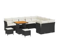 Set di Divani da Giardino 12 Pezzi con Cuscini Nero Polyrattan Acacia