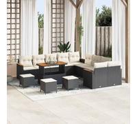 Set di divani da giardino, 18 pezzi, in polyrattan, acacia, 12 posti | Cuscino modulare da esterno resistente alle intemperie, telaio in acciaio verniciato a polvere, per primavera ed estate
