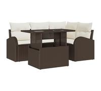 Set di divani da Giardino 5 Pezzi con Cuscini in Rattan Poli Marrone