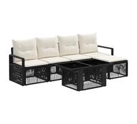 Set di divani da giardino, 6 pezzi, in poliratano, colore: nero e crema | Robusto telaio in acciaio, cuscini lavabili, tessitura impermeabile, modulare, montaggio semplice