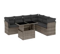 Set di divani da giardino 7 pezzi con cuscini in rattan sintetico grigio, wenjingqi-3266610