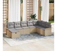 Set di divani da giardino, 8 pezzi, beige e grigio chiaro, 297,5 x 187,5 x 85 cm, robusto rattan sintetico, per terrazza e balcone, sala da esterno modulare con vano portaoggetti