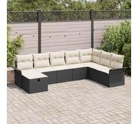Set di divani da giardino, 8 pezzi, nero e crema, 297,5 x 187,5 x 85 cm, robusto rattan sintetico, per terrazza e balcone, resistente alle intemperie