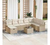 Set di divani da giardino, 9 pezzi, beige/crema, 297,5 x 187,5 x 85 cm, in rattan e acciaio, modulare, resistente alle intemperie, per terrazze e esterni