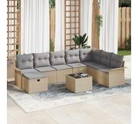 Set di divani da giardino, 9 pezzi, beige e grigio chiaro, in rattan sintetico, 297,5 x 187,5 x 85 cm, resistente alle intemperie, per terrazza, balcone, giardino, mobili da esterno