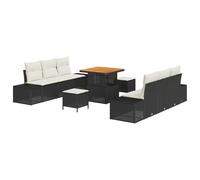 Set di Divani da Giardino 9 Pezzi con Cuscini Beige in Rattan Poly Acacia