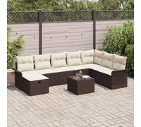 Set di divani da giardino, 9 pezzi, marrone e crema, 297,5 x 187,5 x 85 cm, robusto rattan sintetico, per terrazza, balcone, mobili da giardino, resistente alle intemperie