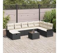 Set di divani da giardino, 9 pezzi, nero e crema, 297,5 x 187,5 x 85 cm, robusto rattan sintetico, mobili da esterno per terrazza e giardino, confortevole