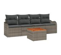 Set di divani da Giardino a 5 Pezzi con Cuscini Grigio Polyrattan Acacia