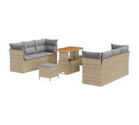 Set di divani da Giardino a 9 Pezzi con Cuscini Beige Rattan Poliacacia, Set da Pranzo da Giardino a 3 Pezzi con Cuscini Beige Rattan Poliacacia