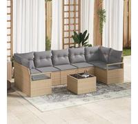 Set di divani da giardino con cuscino, 8 pezzi, beige e grigio, in polyrattan, per esterni, 55 x 55 x 37 cm, sistema modulare sezionale per terrazza e balcone