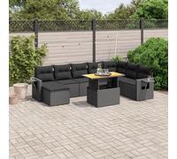 Set di divani da giardino in polyrattan nero, tavolo regolabile, tavolini con molle a gas, cuscino per terrazza, balcone, esterno