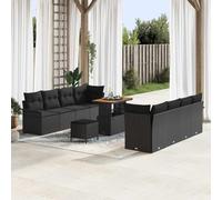 Set di divani da giardino modulari con cuscino, 11 pezzi, nero, in rattan e legno di acacia, 90 x 55 x 71 cm, configurabile in modo flessibile per terrazze ed esterni