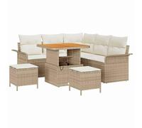 Set di Divani da Giardino Modulari in Rattan Naturale, Beige, 5 Pezzi con Tavolo e Sgabelli, Comfort e Stile Moderno per Spazi Esterni