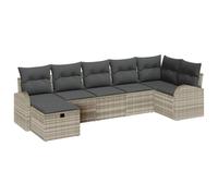 Set di divani da giardino Poly Rattan grigio chiaro con deposito integrato | Poli rattan resistente ai raggi UV e umidità, portaoggetti nascosti in panche e ottomani, design leggero per terrazzo