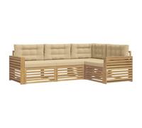 Set di Divani Esterni 4 pc Bianco e Beige in Legno di Acacia | Legno di acacia massiccio, superficie laccata, design modulare, pulizia con panno umido, giardino e terrazza