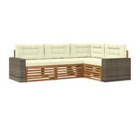Set di Divani Esterni 4 Pc Naturale e Crema in Poliestere | Legno di acacia massiccio, design modulare, facile manutenzione con panno umido, per giardino e terrazza