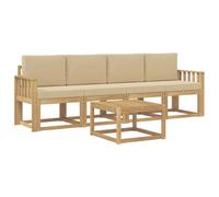 Set di Divani Esterni 5 Pc Bianco e Beige in Legno di Acacia Massiccio | Legno di acacia massiccio, superficie laccata, finitura lucida, design modulare, configurazione flessibile