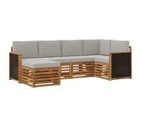 Set di Divani Esterni 5 Pc Legno di Acacia Naturale e Grigio Chiaro | Legno di acacia massiccio, superficie laccata, design modulare, braccioli e schienali, manutenzione spugna bagnata