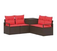 Set di Divani Esterni 5 Pezzi in Poly Ratan e Acciaio, Hnedá | Struttura in acciaio stabile, comodi cuscini in poliestere, cassettone integrato, design modulare, poly ratan resistente