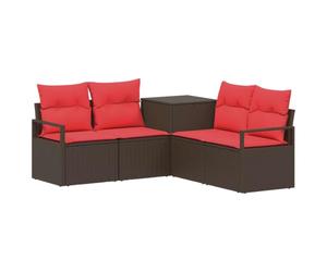 Set di Divani Esterni 5 Pezzi in Poly Ratan e Acciaio, Hnedá | Struttura in acciaio stabile, comodi cuscini in poliestere, cassettone integrato, design modulare, poly ratan resistente
