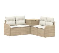Set di Divani Esterni 5 Pezzi Poly Ratin Beige e Crema con Scatola | Design modulare, resistente alle intemperie, facile manutenzione, scatola integrata, stile minimalista, per giardino o patio